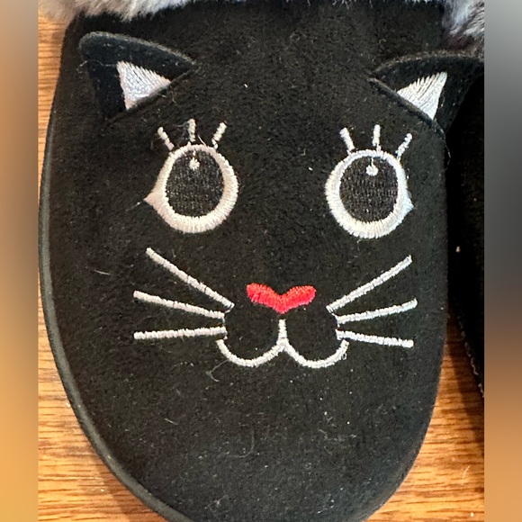 Skechers Slippers Bobs Women Memory Foam Meow Embroidered Black Cat Faux Fur 9 - Picture 2 of 7